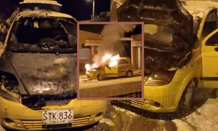 Ardiente, se les incendió el taxi saliendo de un motel en Sincelejo