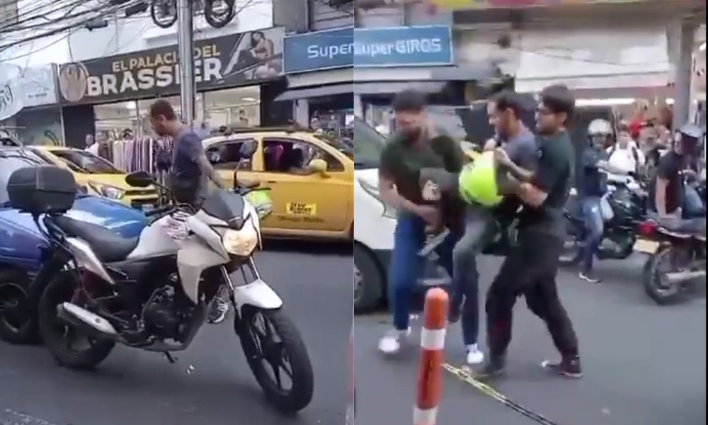 ¿No que muy bravito? Motociclista furioso sale huyendo luego de ver el tamaño de sus rivales