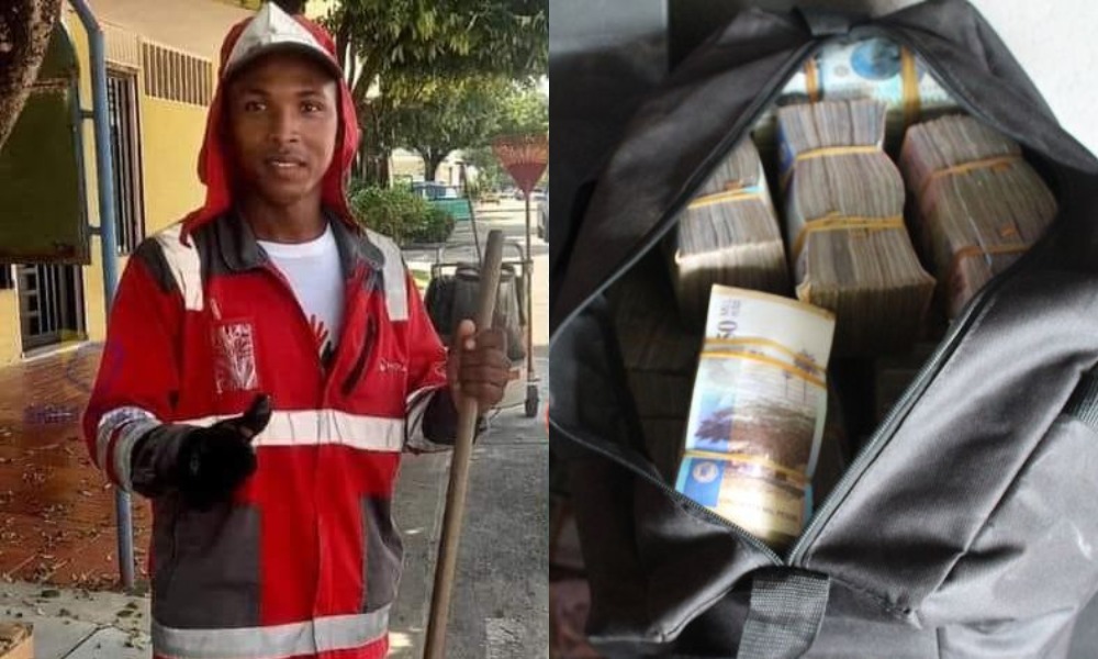 ¡Qué honrado! Hombre que barre las calles encontró un bolso con un millón de pesos y no dudó en devolverlo