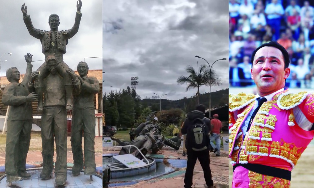 «¡No más olé!»: Derriban la estatua del torero César Rincón como acto simbólico contra las corridas de toros