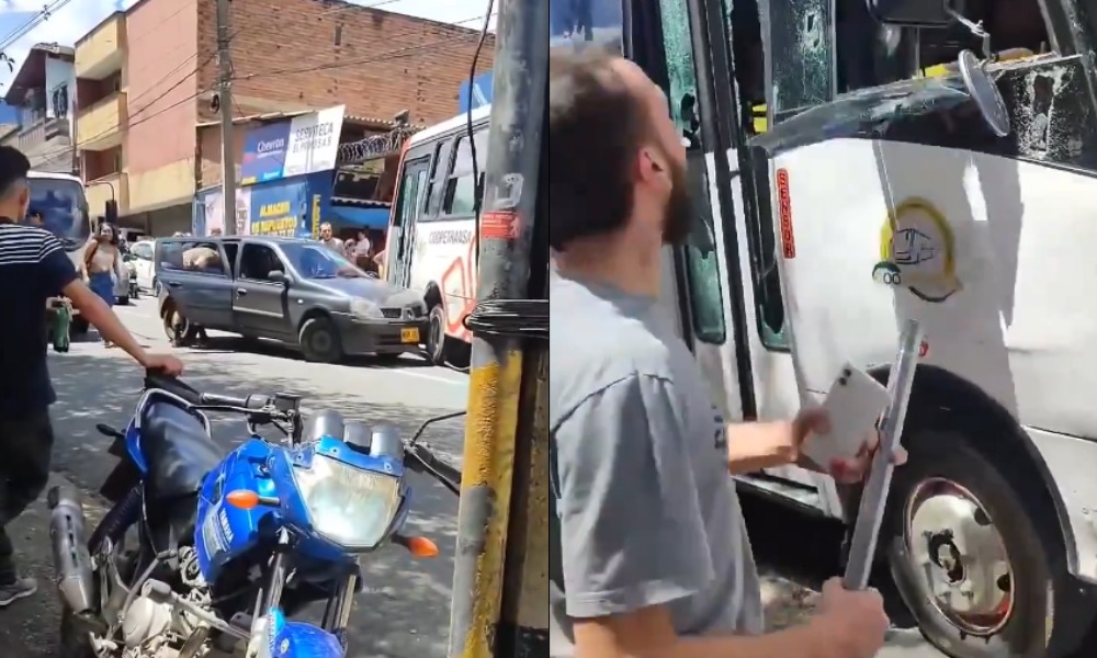 Conductor de bus arremetió contra un carro particular y se formó fuerte riña en plena vía pública