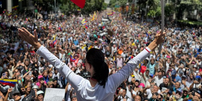 María Corina Machado lideró historica manifestación contra Maduro en Venezuela