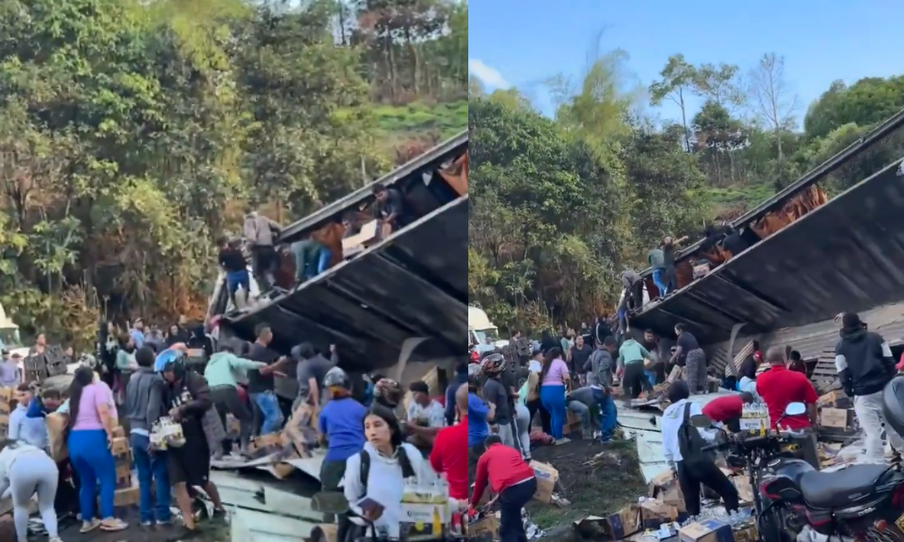 ¡Así no! Comunidad saqueó un camión que transportaba cervezas luego de que este se accidentara