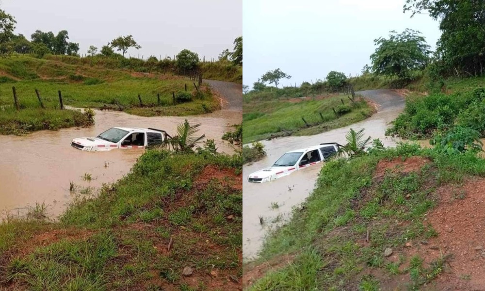 ¡Tremendo susto! Camioneta fue rescatada tras ser arrastrada por una quebrada crecida en Puerto Libertador