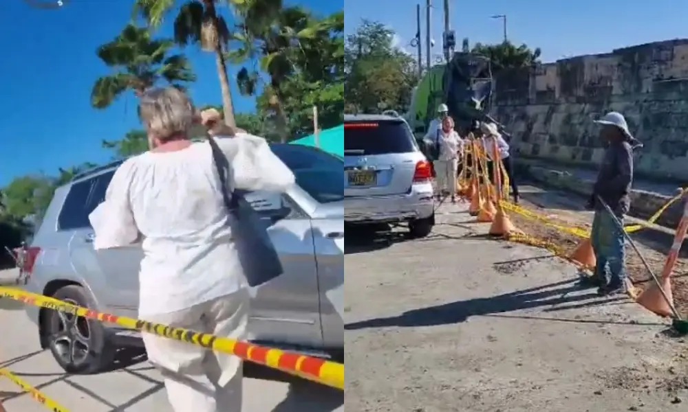 Nuevo caso de “usted no sabe quién soy yo”: mujer ignora señal de pare y desata caos en obra vial